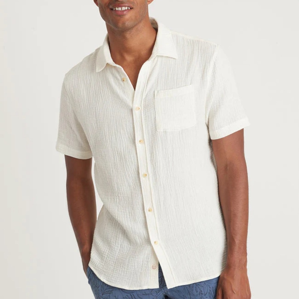 Marine Layer Cream Short Sleeve Button Down Shirt